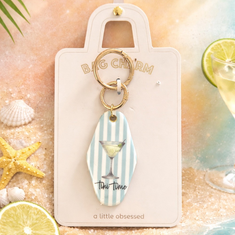 Striped Keychain with Cocktail Design